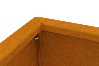 Nahaufnahme der Ecke des Pflanzkübels Flamula mit Darstellung der einfachen Montage mit seitlichen Schrauben.