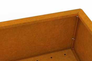 Nahaufnahme der Ecke des Flamula Pflanzkübels mit Darstellung der einfachen Montage mit seitlichen Schrauben.