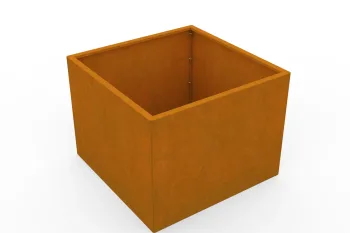 Corten Pflanzkübel 80x80x60 cm - Ansicht aus der linken Ecke
