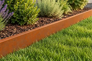 Pflanzrahmen aus modularen Cortenstahl Rasenkanten H15 cm im Gemüsegarten