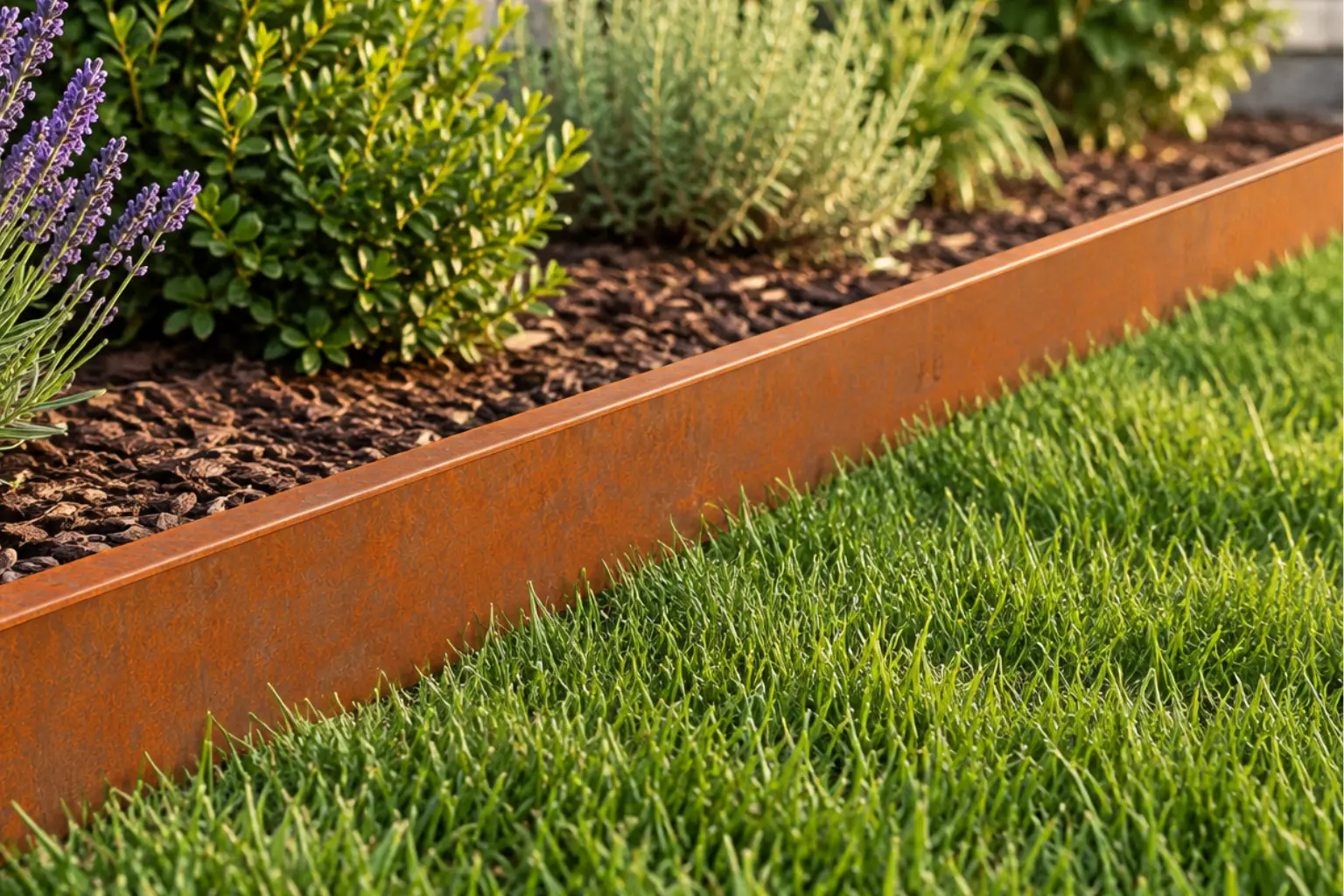 cortenstahl-rasenkante-modular-pflanzrahmen-garten Pflanzrahmen aus modularen Cortenstahl Rasenkanten H15 cm im Gemüsegarten
